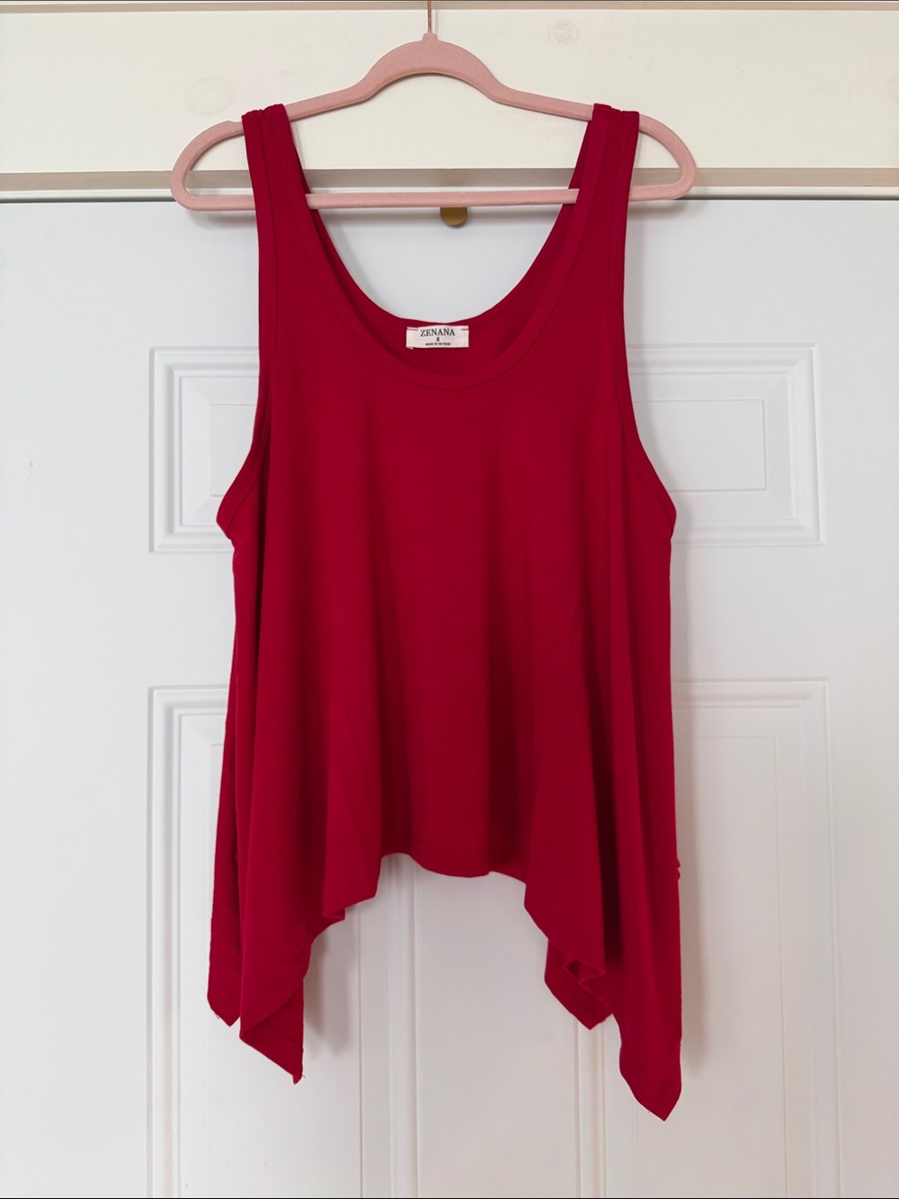 Zenana Outfitters Vibrant Red Handkerchief-Hem Tank